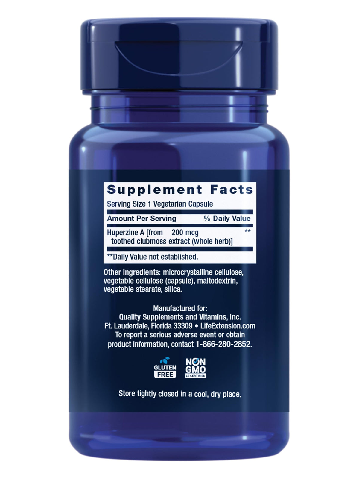 Life Extension Huperzine A 200 mcg 60 capsules vue de côté