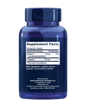 Life Extension L-Arginine Caps 700 mg side view with label