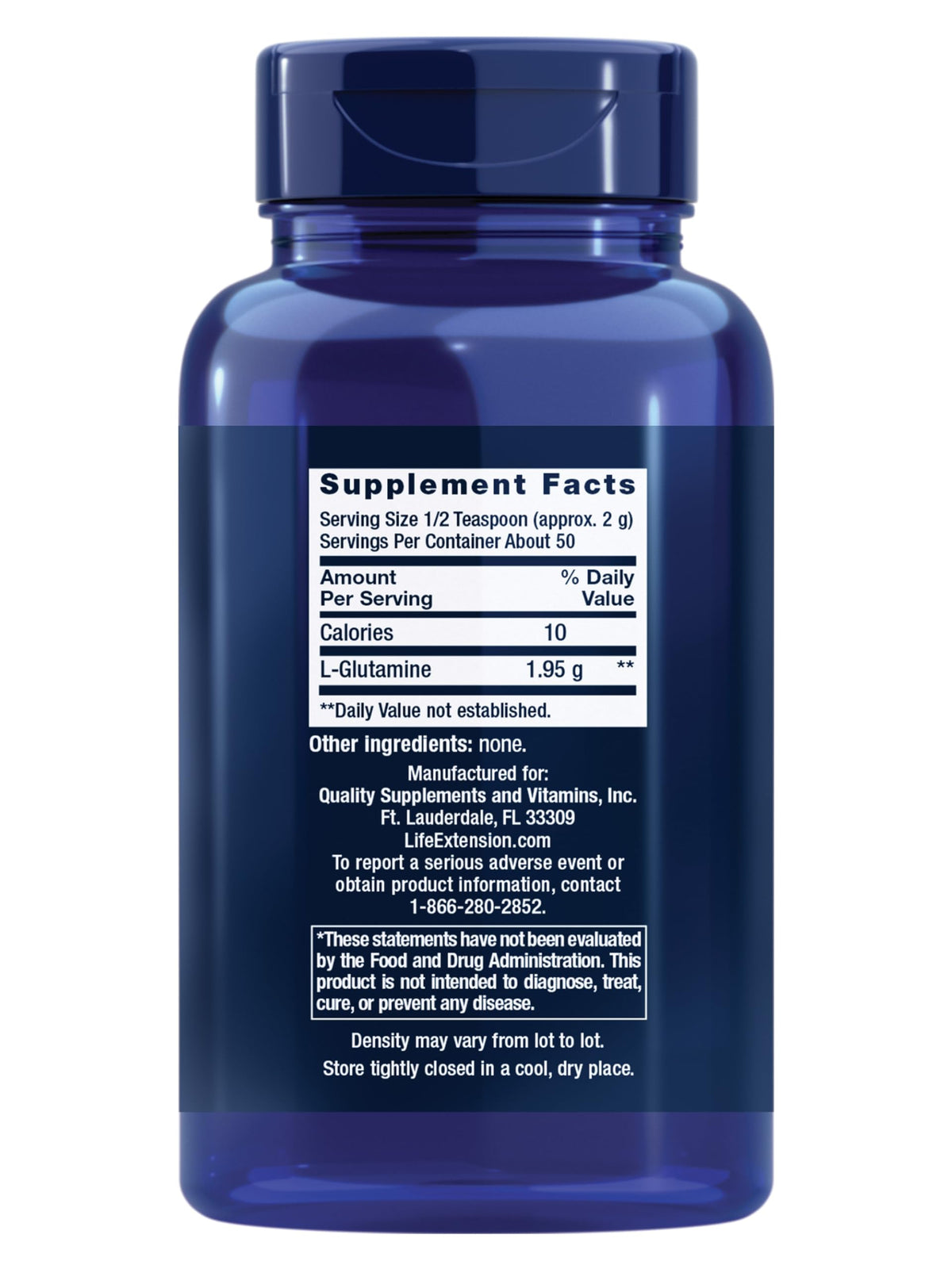 Life Extension L-Glutamine Poudre 100g vue arrière