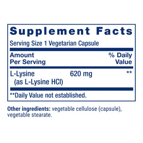 Life Extension L-Lysine capsules sur une surface blanche