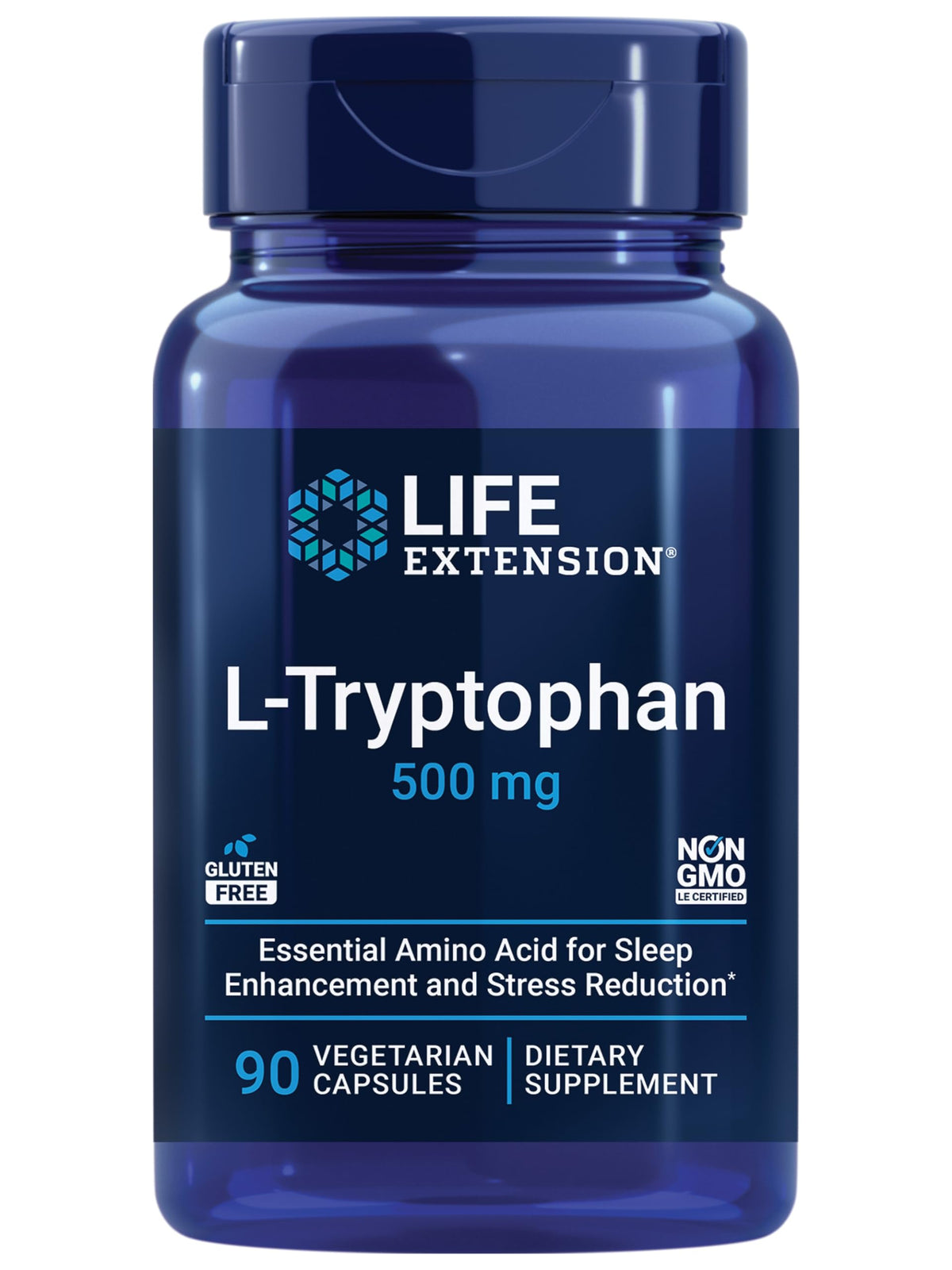 Life Extension L-Tryptophan 500 mg capsules front view