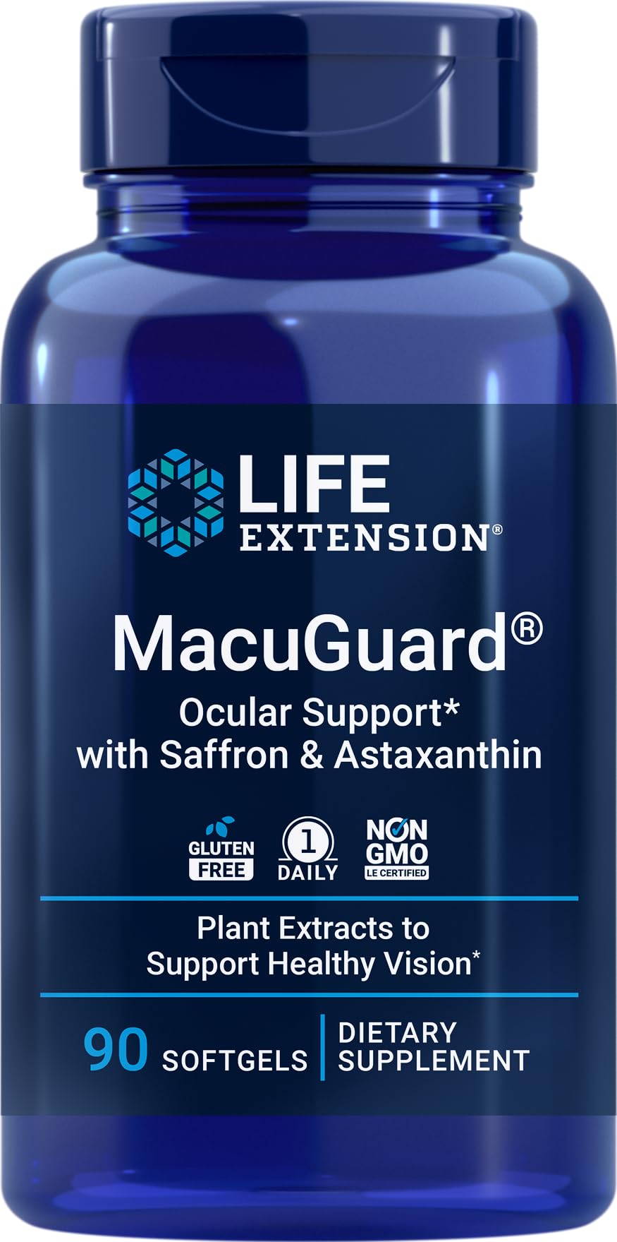 Life Extension MacuGuard Oculaire 90 gélules souples, avant avec étiquette