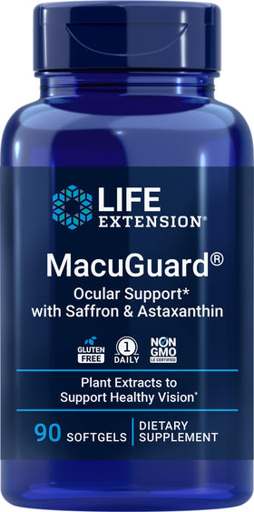 Life Extension MacuGuard Oculaire 90 gélules souples, avant avec étiquette