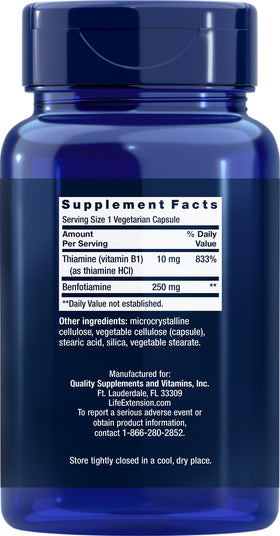 Life Extension Mega Benfotiamine 250 mg 180 capsules arrière