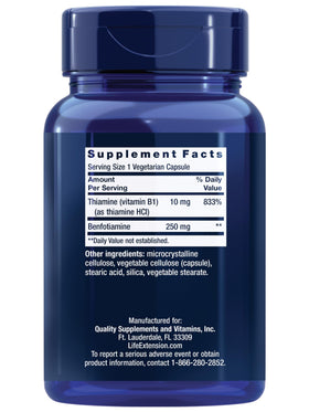 Life Extension Mega Benfotiamine 250 mg side view of the bottle