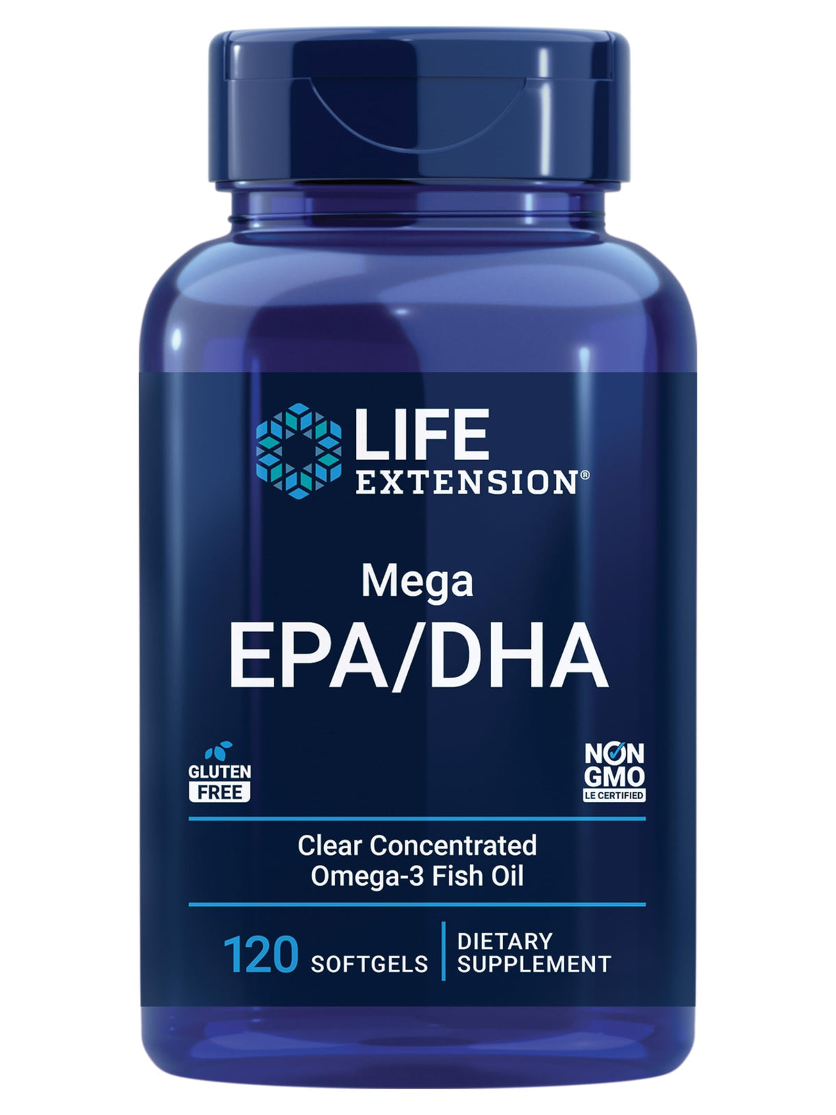 Life Extension Mega EPA/DHA 120 capsules vue de face