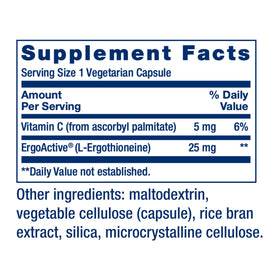 Life Extension Mega L-Ergothioneine 25 mg, capsules sur une table