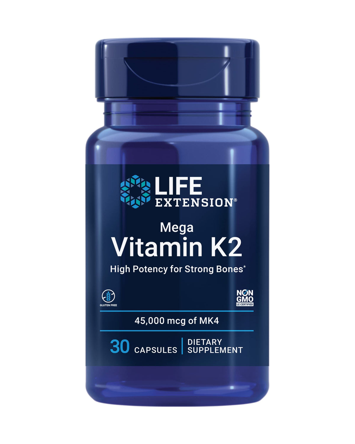 Life Extension Mega Vitamin K2 45 mg Capsules, vue de face