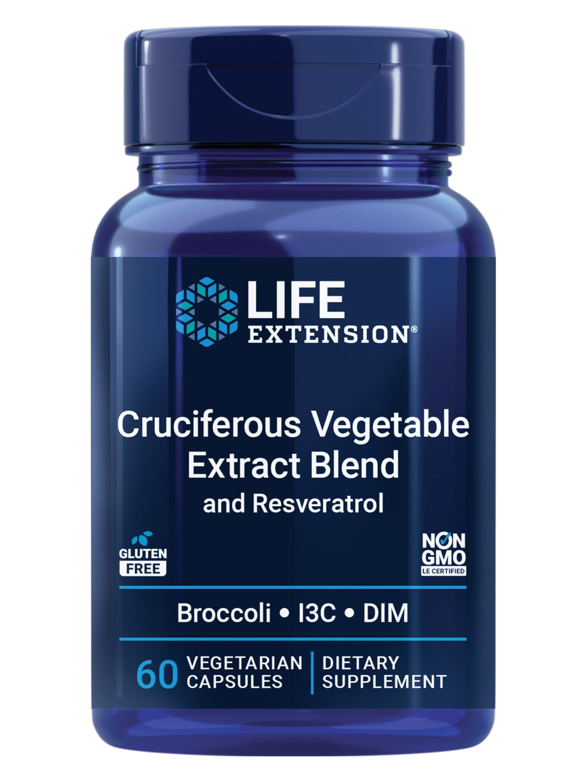 Life Extension Mélange d'Extraits de Légumes Crucifères et Resvératrol, 60 capsules, vue de face