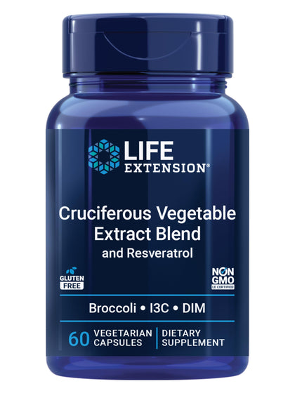 Life Extension Mélange d'Extraits de Légumes Crucifères et Resvératrol, 60 capsules, vue de face