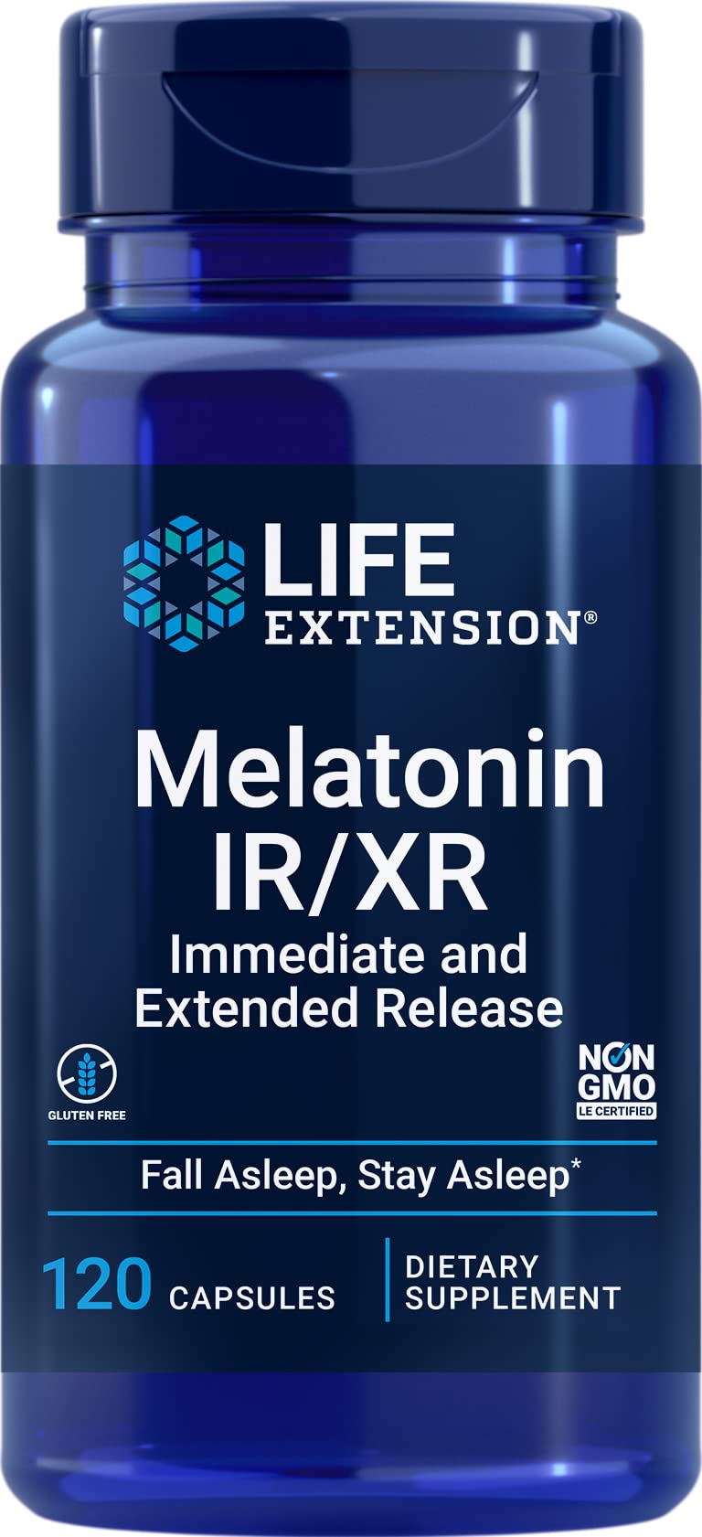 Life Extension Melatonin IR/XR 120 capsules vue avant du packaging