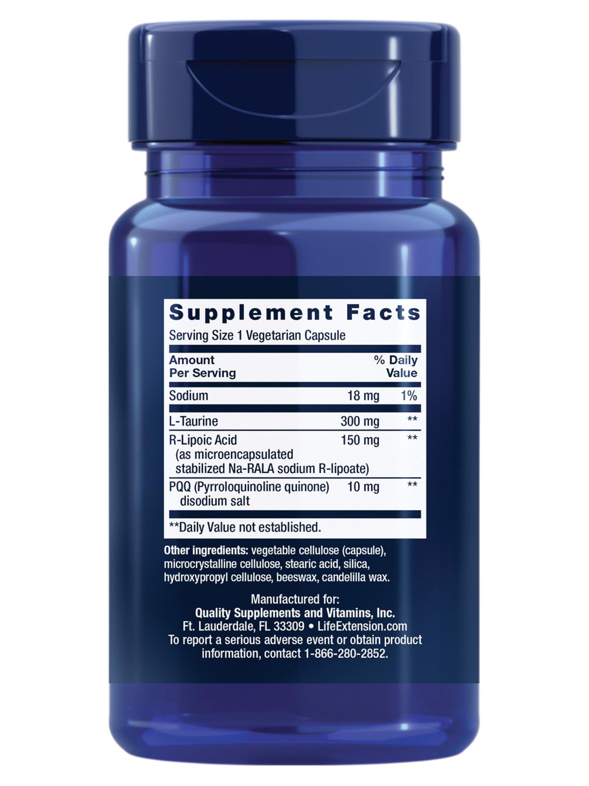 Life Extension Mitochondrial Basics 30 Capsules arrière avec informations nutritionnelles