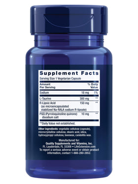 Life Extension Mitochondrial Basics 30 Capsules arrière avec informations nutritionnelles