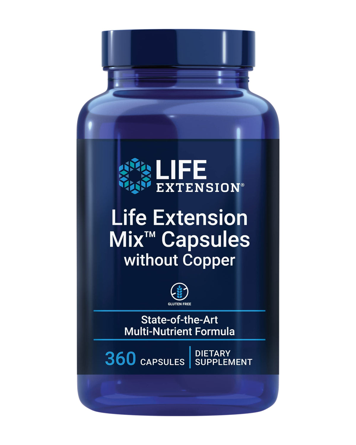Life Extension Mix Capsules sans Cuivre 360 capsules vue de face