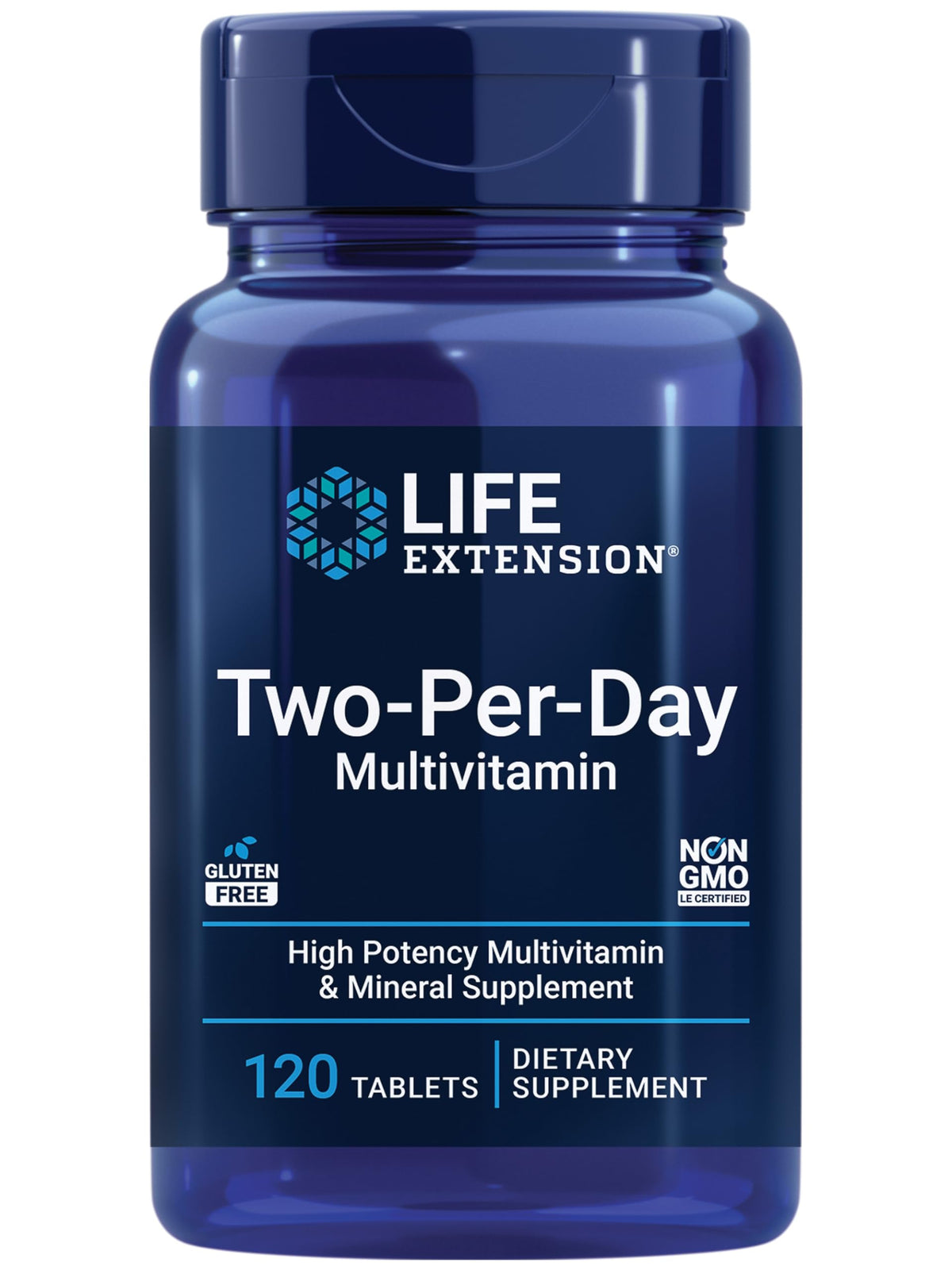 Life Extension Multivitamines Deux Par Jour - 120 comprimés, vue de face