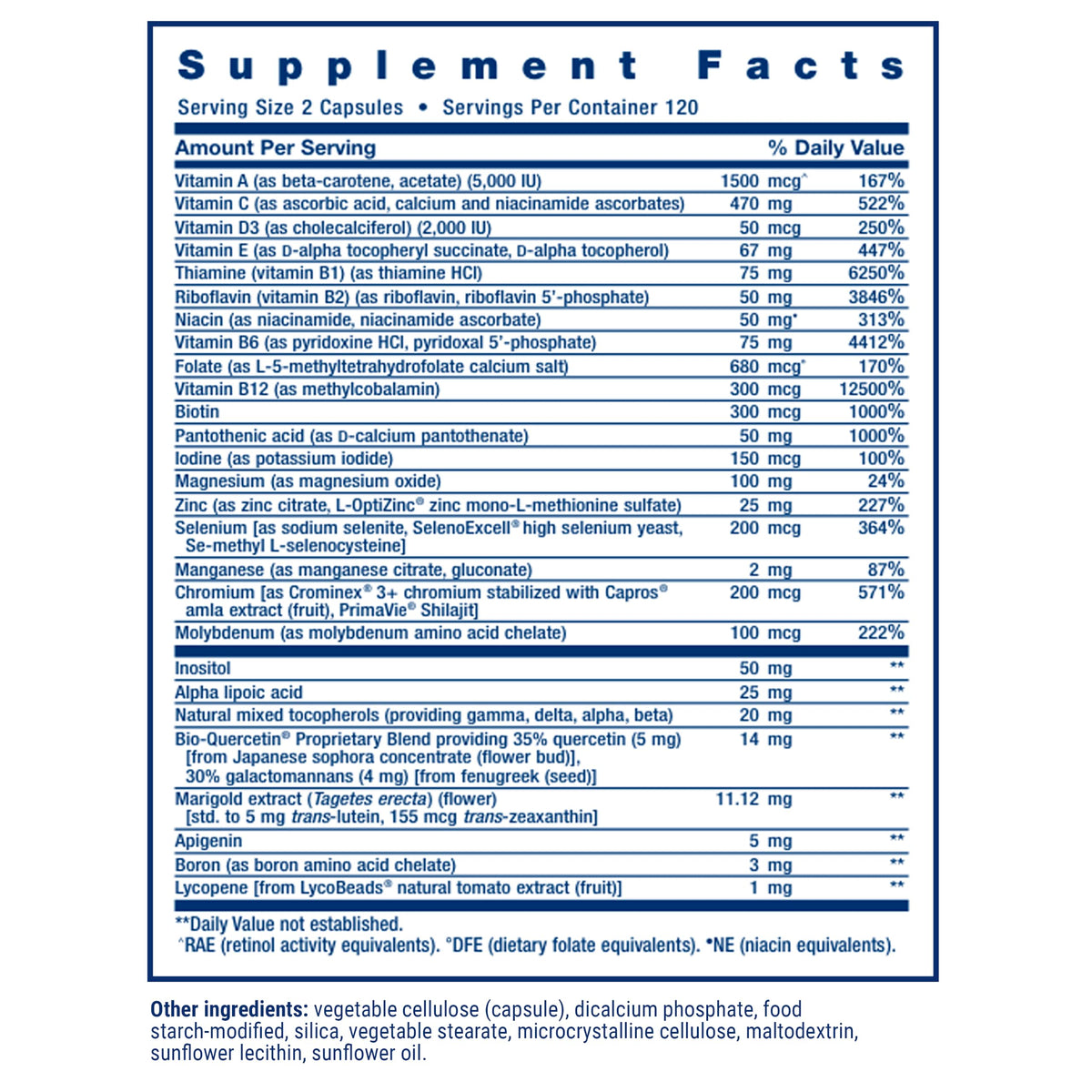 Life Extension Multivitamines Deux Par Jour 240 Capsules étiquette