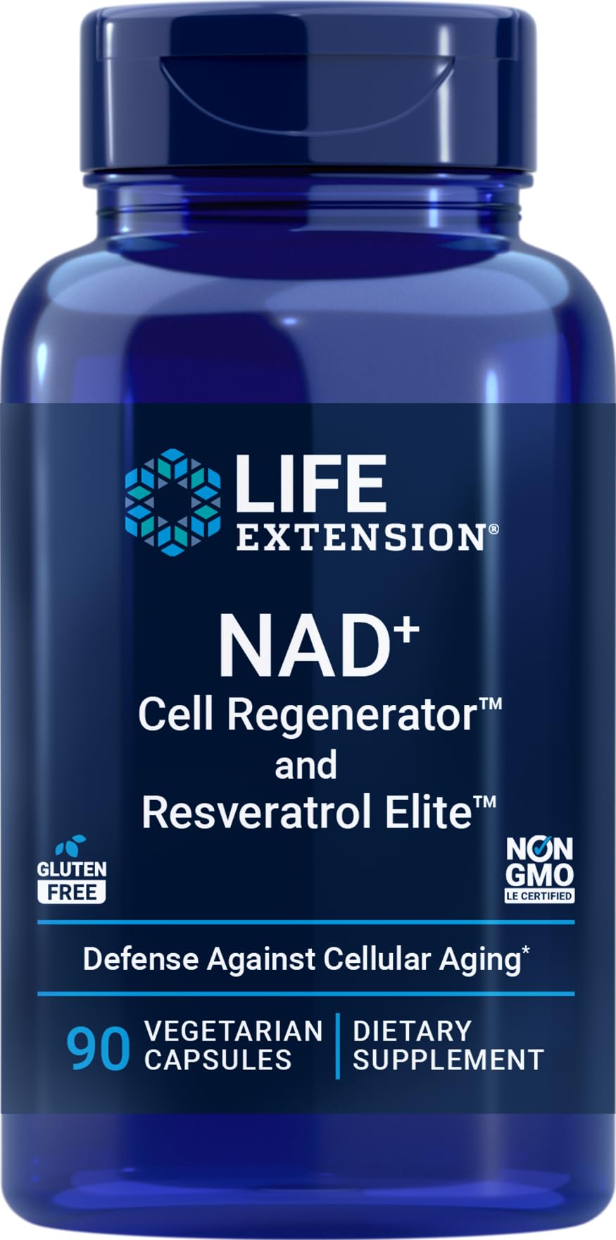 Life Extension NAD+ Cell Regenerator et Resveratrol Elite 90 Veg Caps vue de face