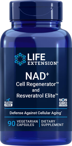 Life Extension NAD+ Cell Regenerator et Resveratrol Elite 90 Veg Caps vue de face