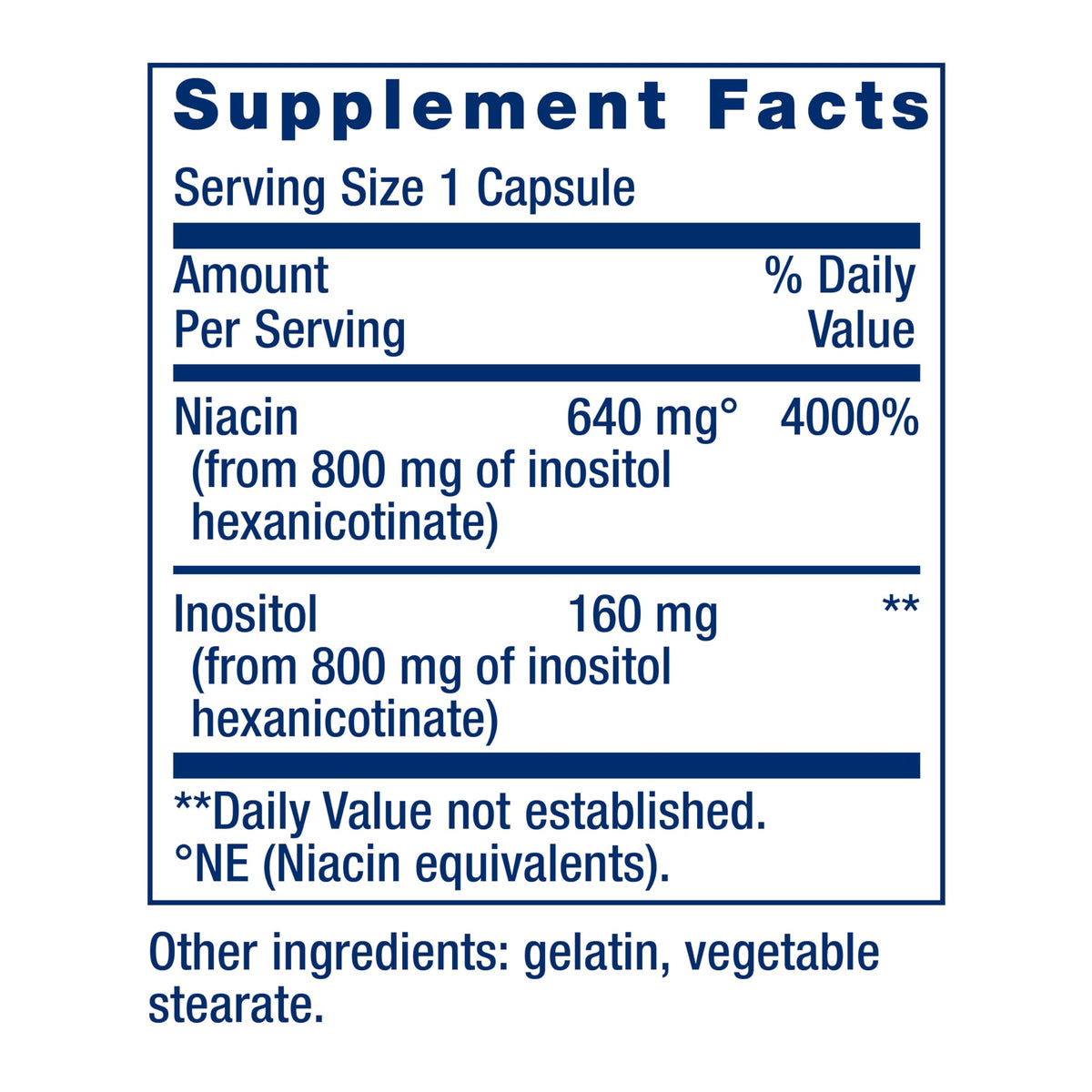 Life Extension Niacine sans Flush 640 mg capsules arrière