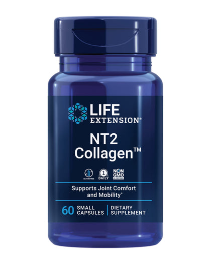 Life Extension NT2 Collagen™ 60 capsules avec étiquette sur fond blanc
