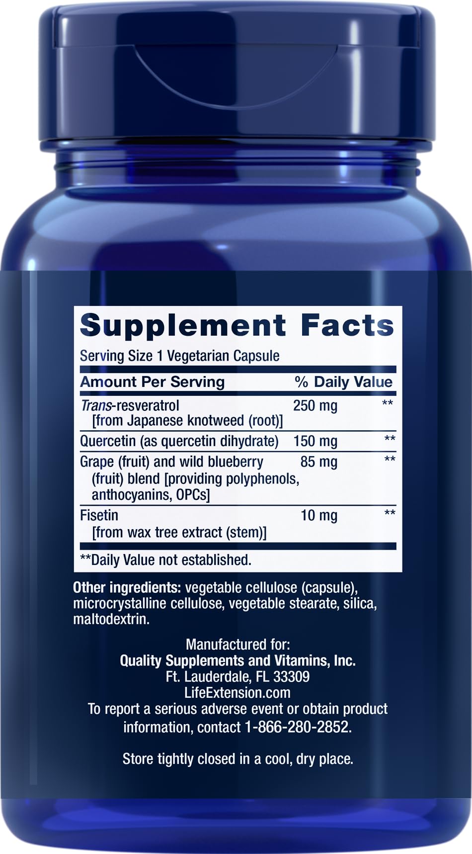 Life Extension Optimized Resveratrol 90 capsules side view