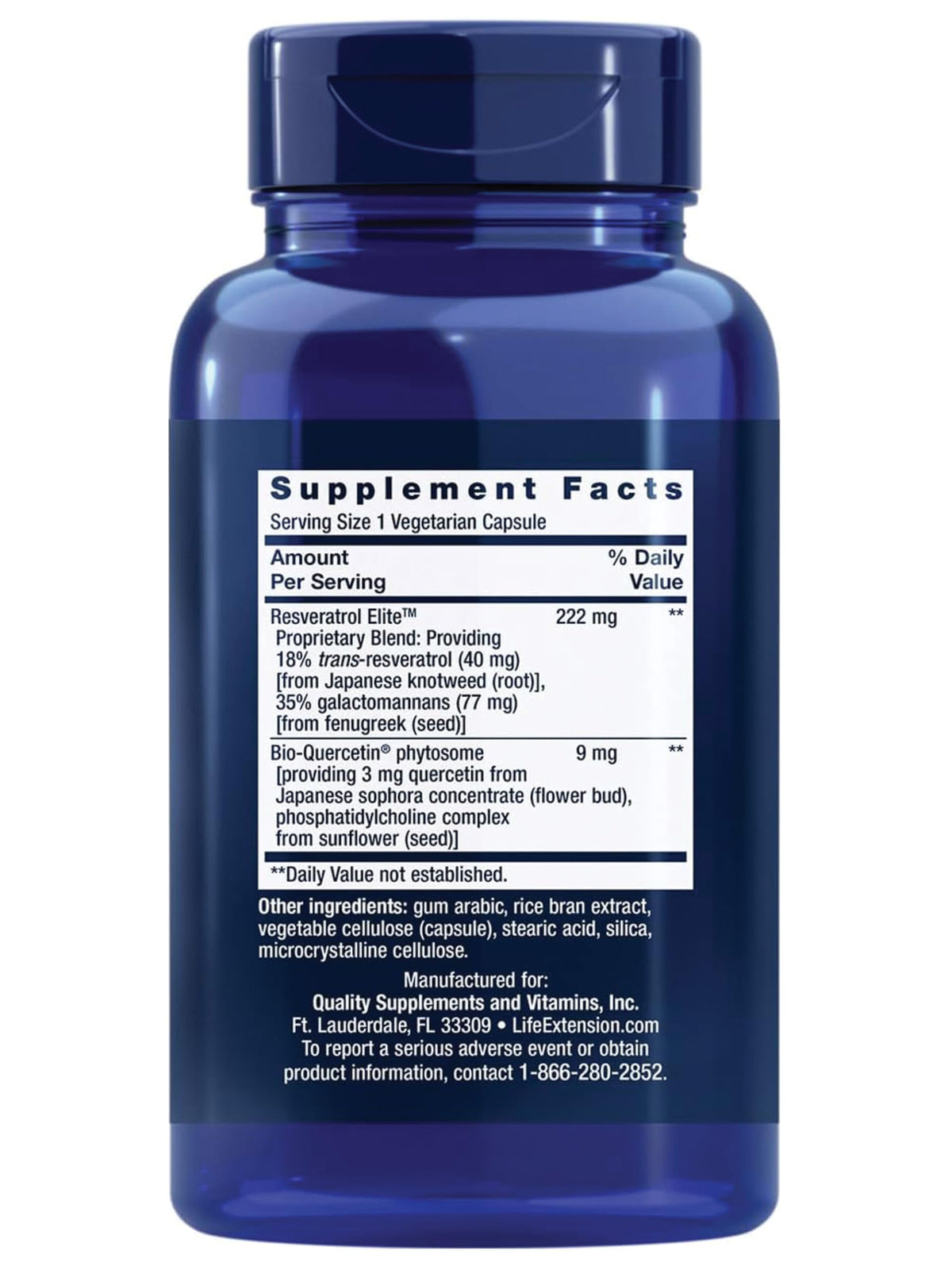 Life Extension Optimized Resveratrol Elite 222 mg gélules côté