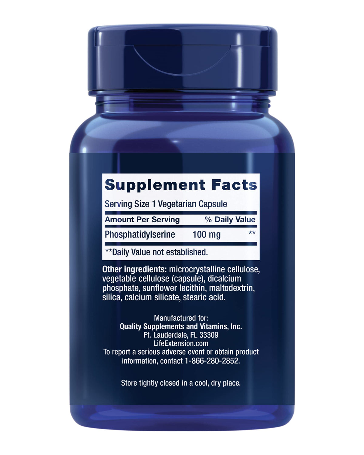Life Extension PS Caps 100 mg phosphatidylserine capsules side view
