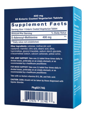 Life Extension SAMe 400 mg comprimés végétariens sur fond blanc