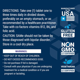 Life Extension SAMe 400 mg emballage avec mention de non-OGM