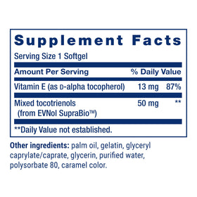 Life Extension Super Absorbable Tocotrienols ingrédients sur l'étiquette