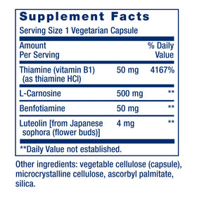 Life Extension Super Carnosine 60 Capsules - vue arrière avec ingrédients