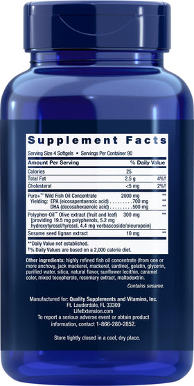 Life Extension Super Omega-3 360 gélules souples, vue arrière de l'emballage