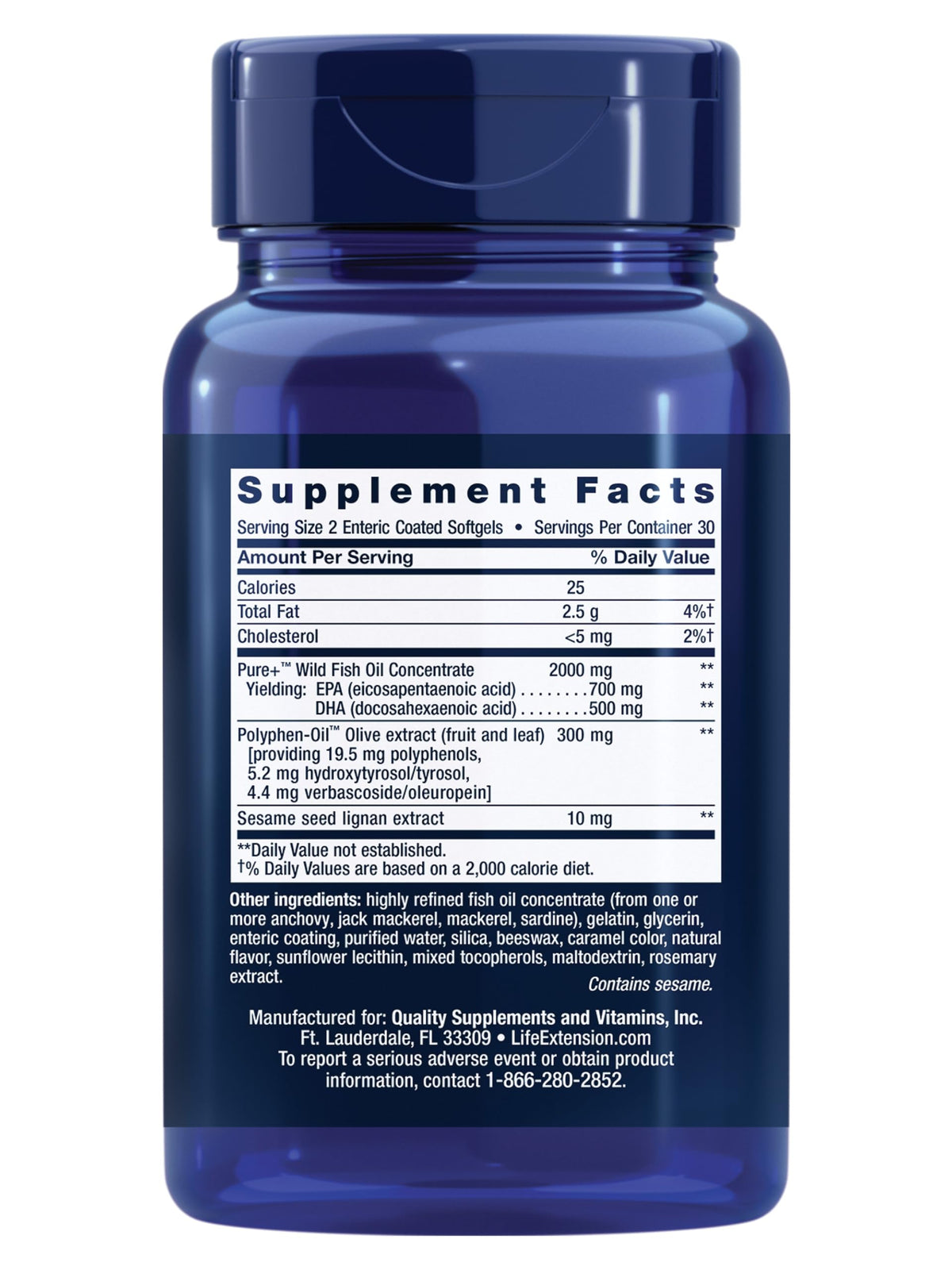 Life Extension Super Omega-3 EPA/DHA 60 gélules vue de côté