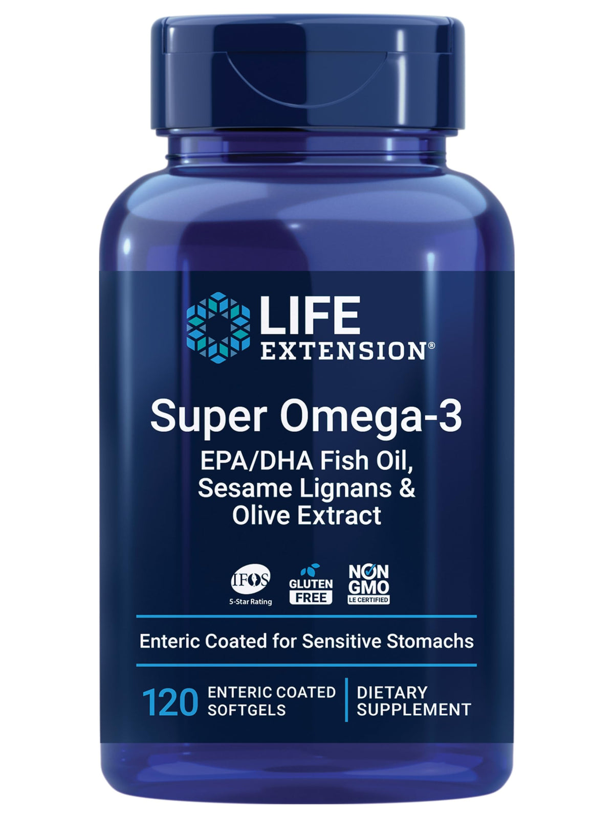 Life Extension Super Omega-3 EPA/DHA huile de poisson 120 gélules vue de face
