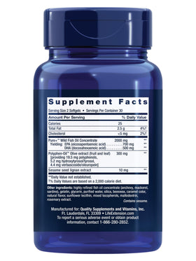 Life Extension Super Omega-3 EPA/DHA Huile de Poisson 60 Gélules – arrière de l'emballage