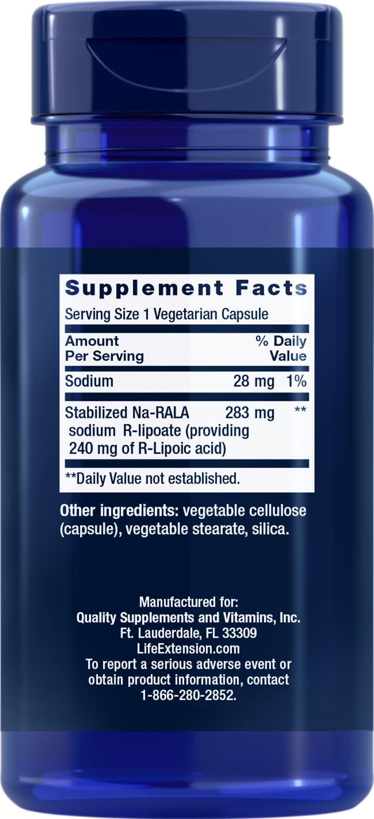 Life Extension Super R-Lipoic Acid 240 mg, étiquette du flacon