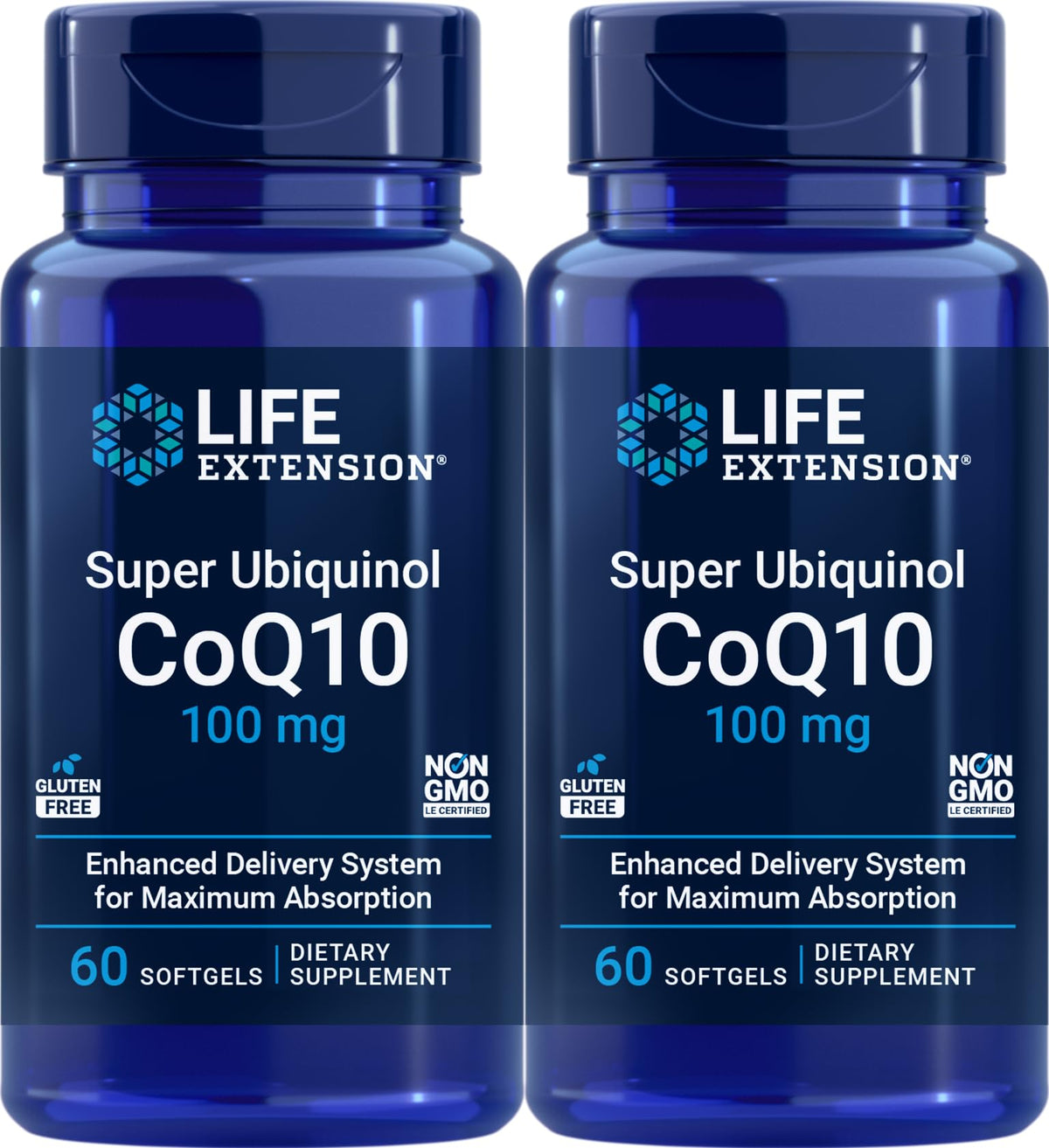 Life Extension Super Ubiquinol CoQ10 100 mg, 60 gélules, vue de face