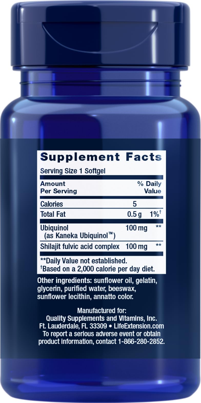 Life Extension Super Ubiquinol CoQ10 100 mg gélules avec vue arrière de l'emballage