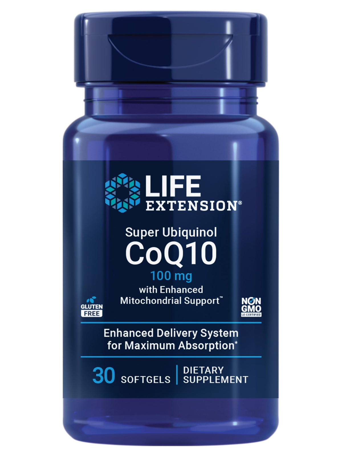 Life Extension Super Ubiquinol CoQ10 100 mg gélules molles vue de face