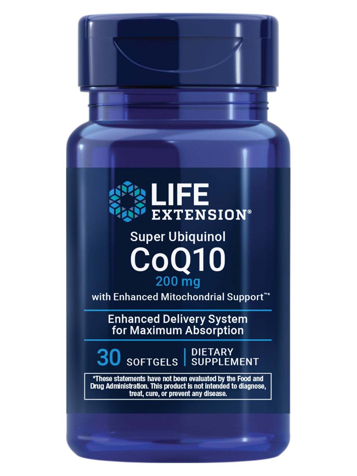 Life Extension Super Ubiquinol CoQ10 200 mg 30 gélules vue de face