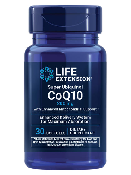 Life Extension Super Ubiquinol CoQ10 200 mg 30 gélules vue de face
