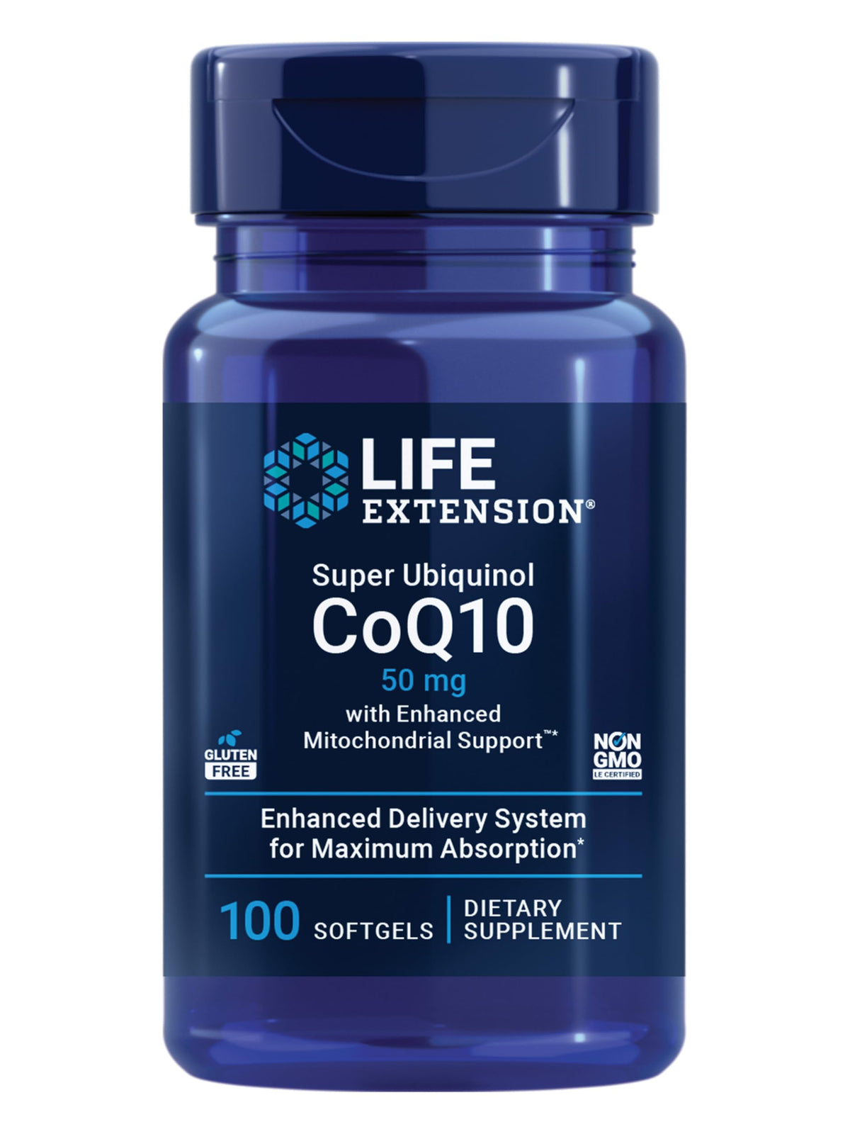Life Extension Super Ubiquinol CoQ10 50 mg 100 gélules vue de face