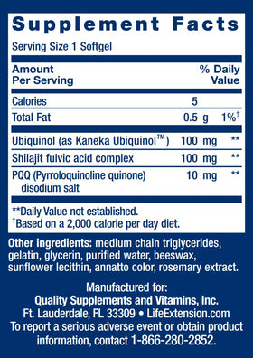 Life Extension Super Ubiquinol CoQ10 gélules avec ingrédients clés