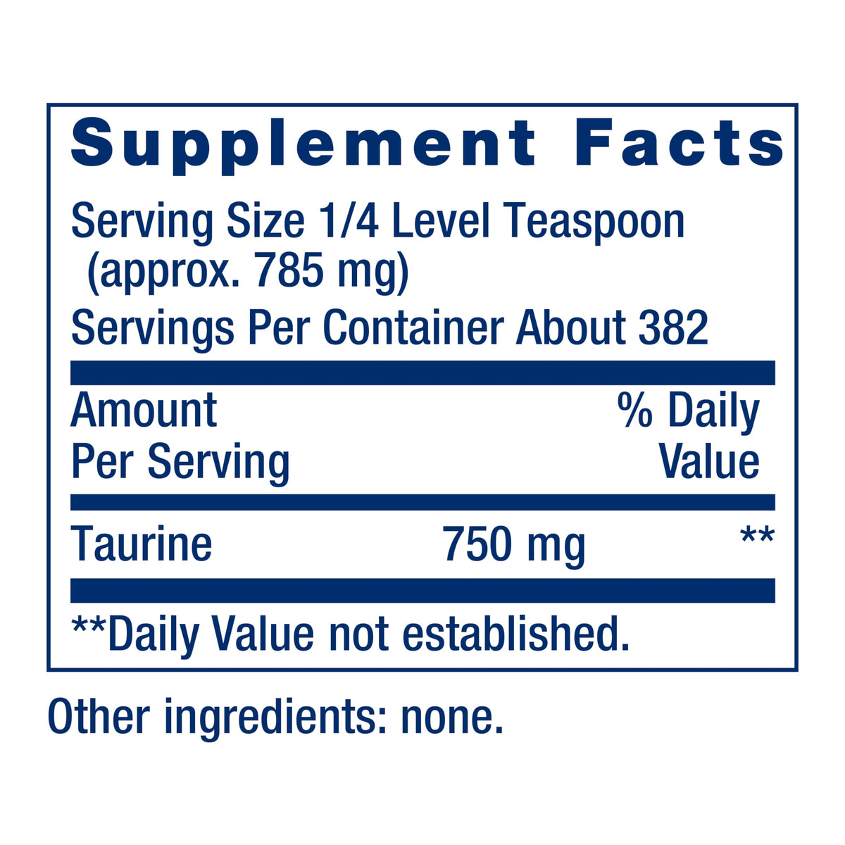 Life Extension Taurine Poudre 300g étiquette avec ingrédients