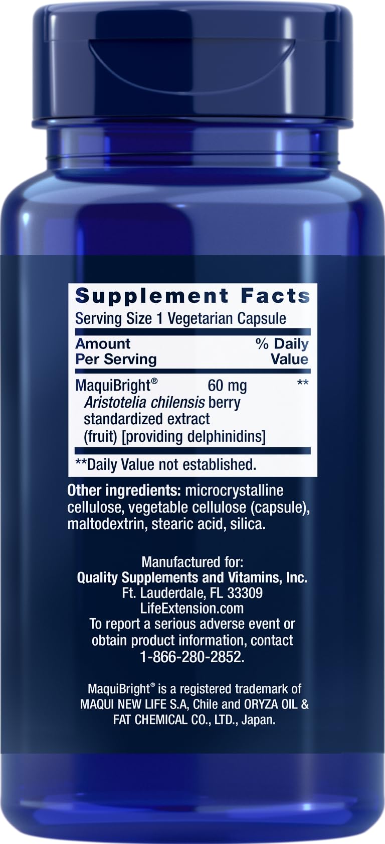 Life Extension Tear Support MaquiBright étiquette et instructions de dosage