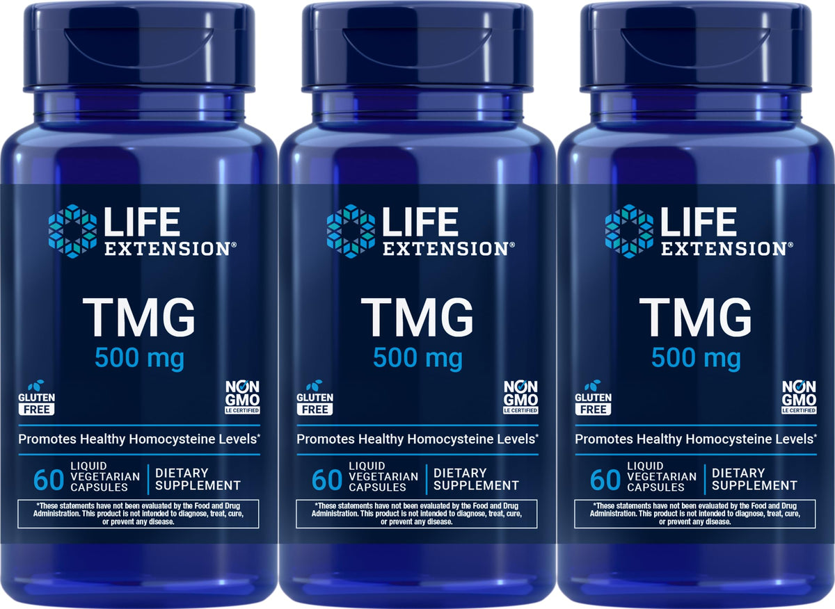 Life Extension TMG capsules végétariennes 500 mg, bouteille vue de face