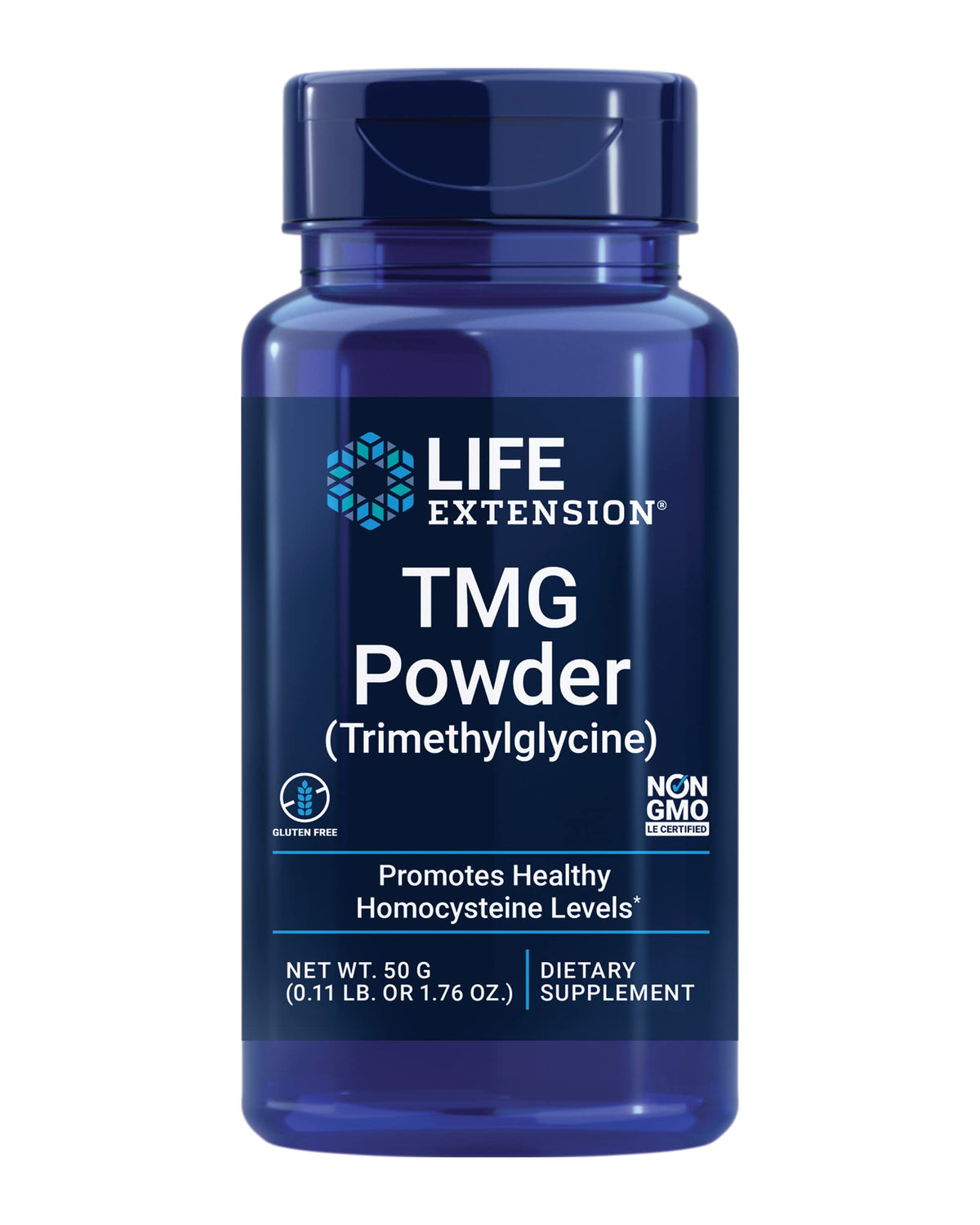 Life Extension TMG Poudre 190g vue de face avec étiquette