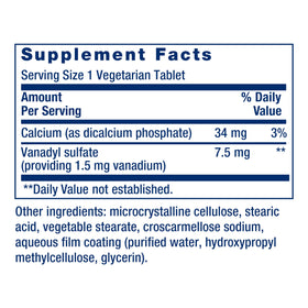 Life Extension Vanadyl Sulfate étiquette avec dosage de 7,5 mg