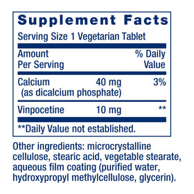 Life Extension Vinpocetine 100 Tablettes, côté de la boîte