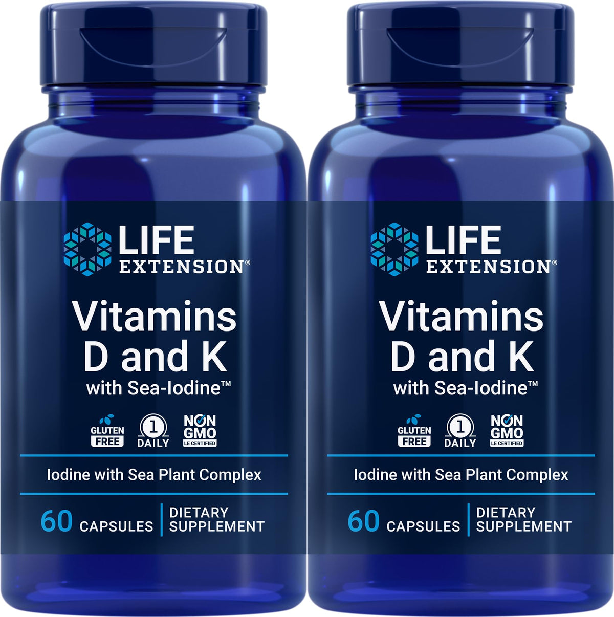 Life Extension Vitamines D et K avec Iode Marin - 60 Capsules pack de 2